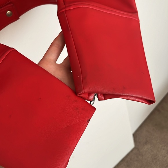 Vintage Y2K Red Vegan Leather Bomber Jacket - Picture 10 of 16